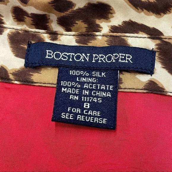 Boston Proper 100% Silk Animal Print Dress w red contrast buttons front Lined - Picture 7 of 12